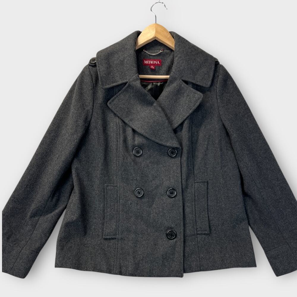 Merona Womens Pea Coat Wool Tweed Lined Nautical Preppy Sz XL Classic Sailors
